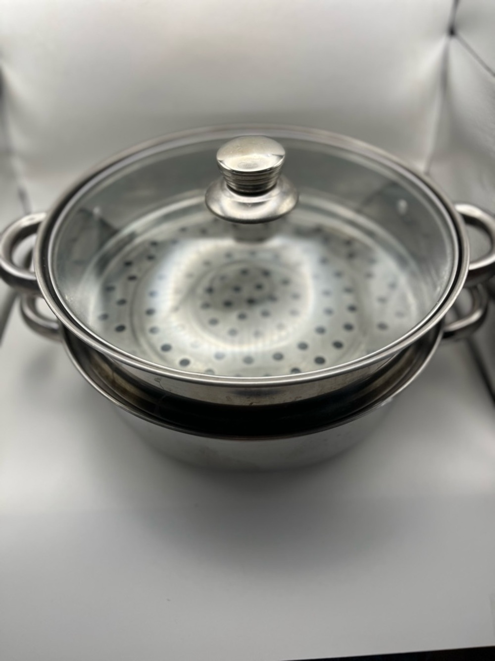 Source Unknown Stainless Steel Steamer Pot with Glass Lid - Silver